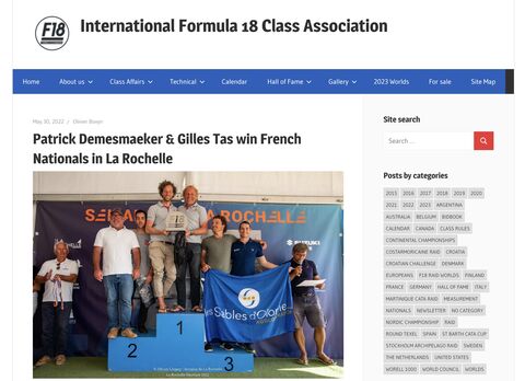 International Formula 18 Class Association - Semaine de La Rochelle 2022 https://www.f18-international.org/patrick-demesmaeker-gilles-tas-win-french-nationals-in-la-rochelle/